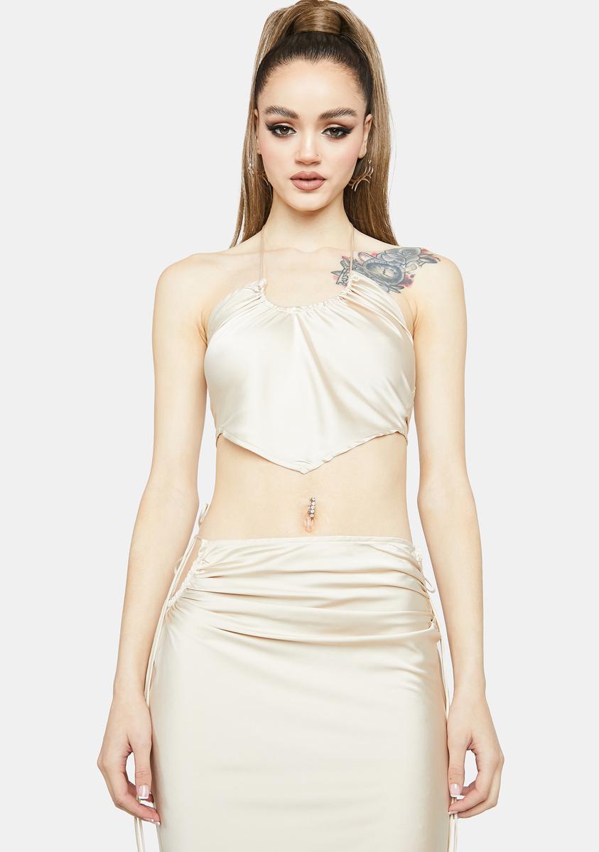 Satin Halter Neck Crop Top And Midi Skirt Set -Champagne – Dolls Kill