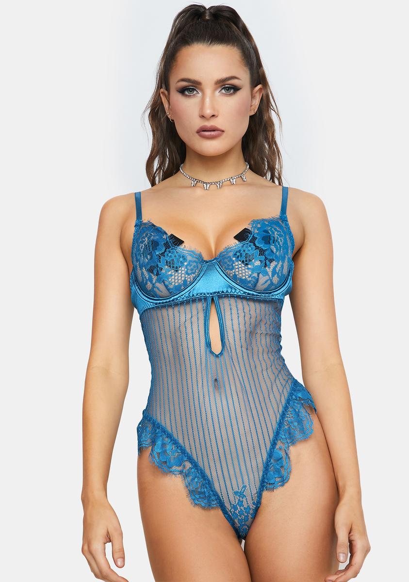 Lace Underwire Striped Teddy Lingerie - Blue Dolls Kill Lace Underwire Striped Teddy Lingerie - Blue Dolls Kill