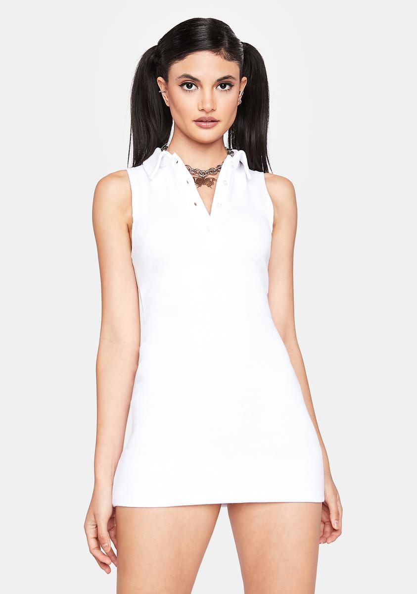 Ribbed Polo Tank Dress - White Dolls Kill Ribbed Polo Tank Dress - White Dolls Kill