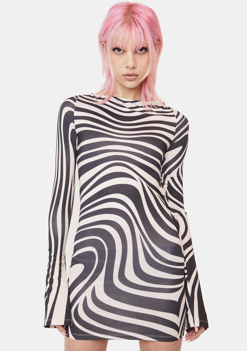 Jaded London Warped Lines Print Backless Mini Dress - Nude/Black Dolls Kill Jaded London Warped Lines Print Backless Mini Dress - Nude/Black Dolls Kill