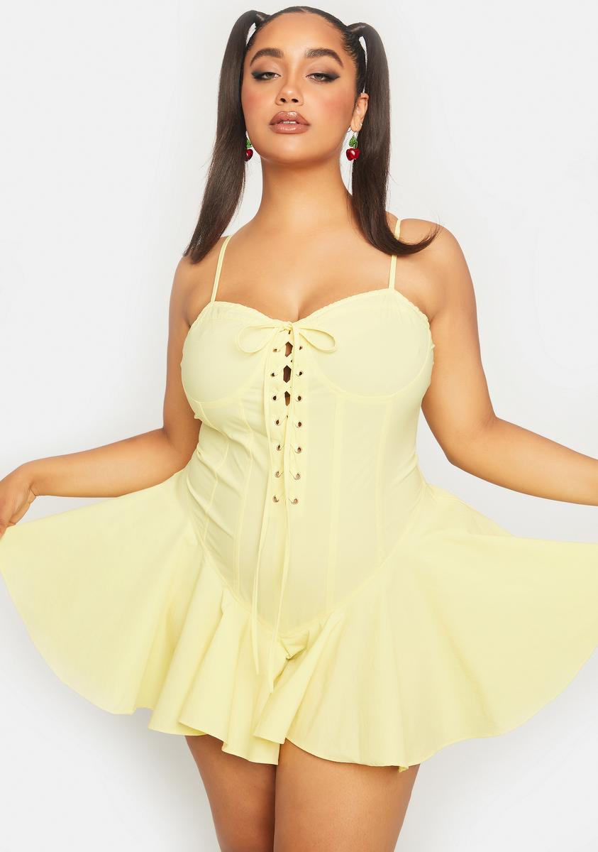 Plus Size Lace Up Fit Flare Ruffle Mini Dress