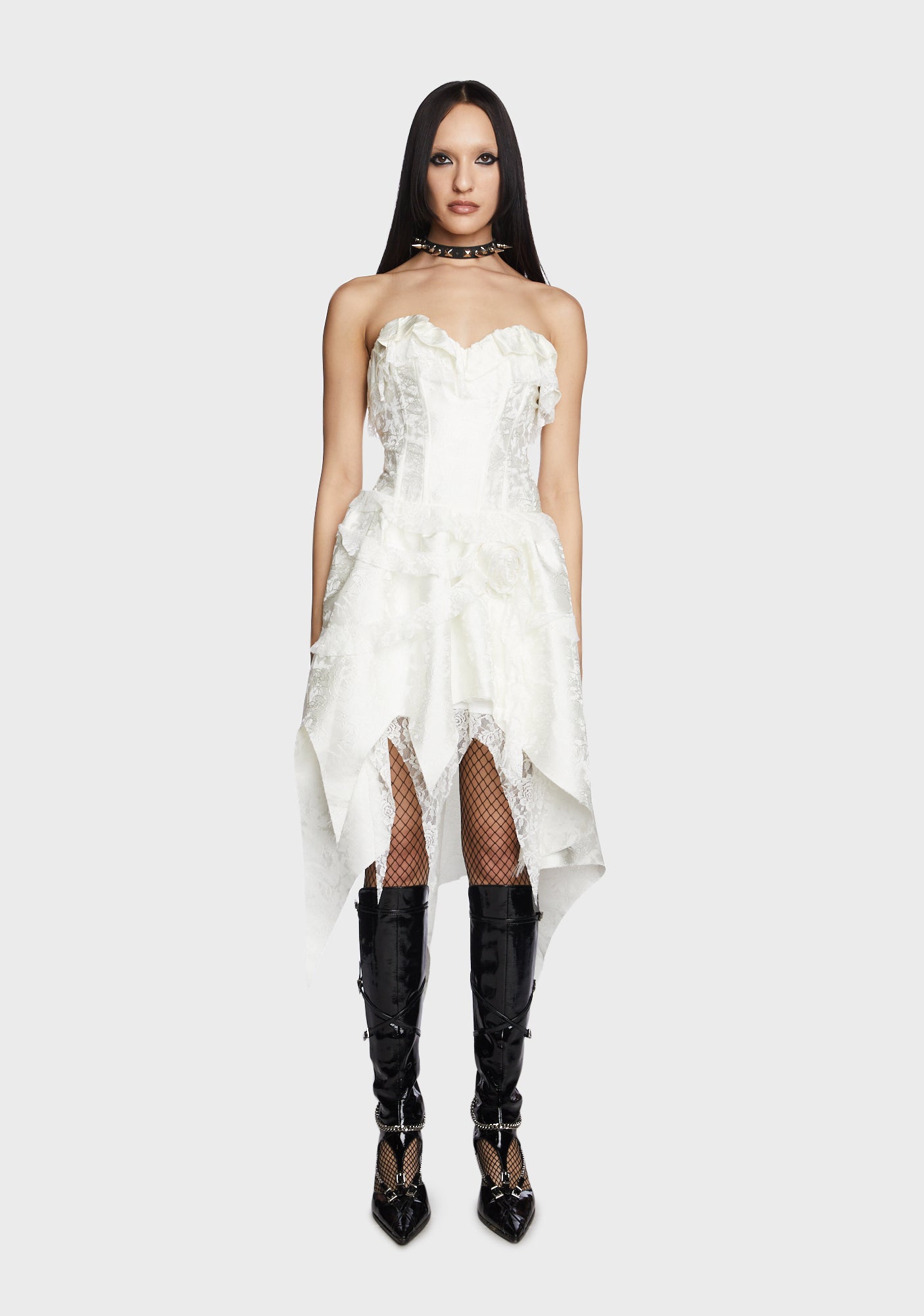 Dark In Love Brocade Ruffled Mini Dress - White