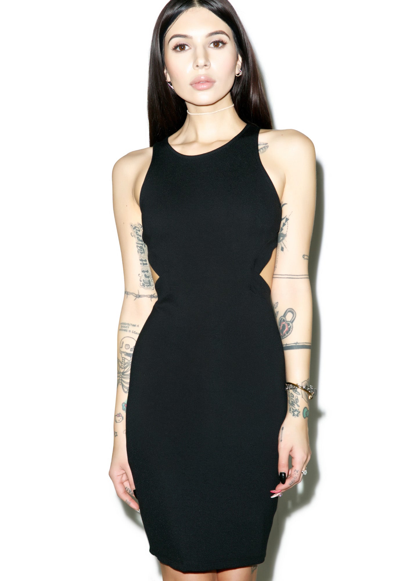 'Dressed to Kill' Black Satin Lace Strap Dress main image 1