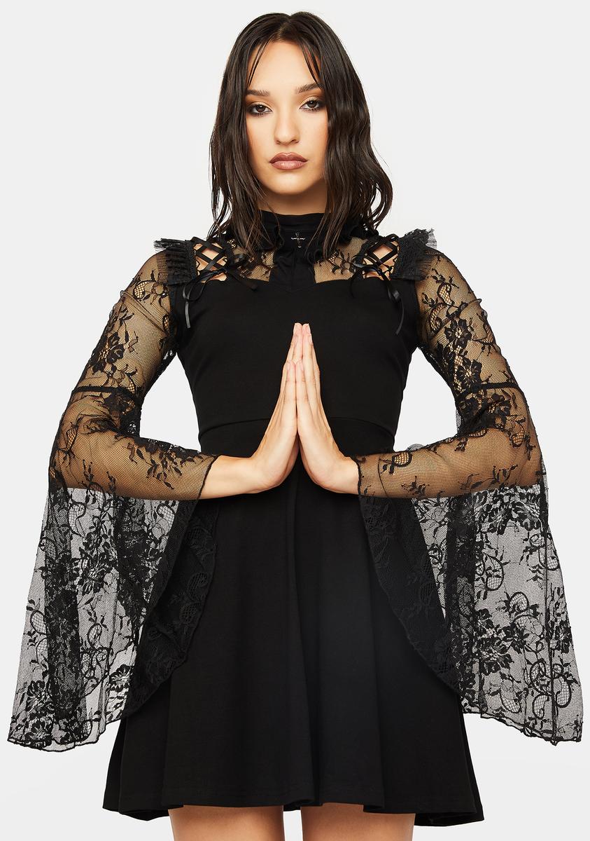 Dark In Love Gothic Lace Sleeve Mini Dress