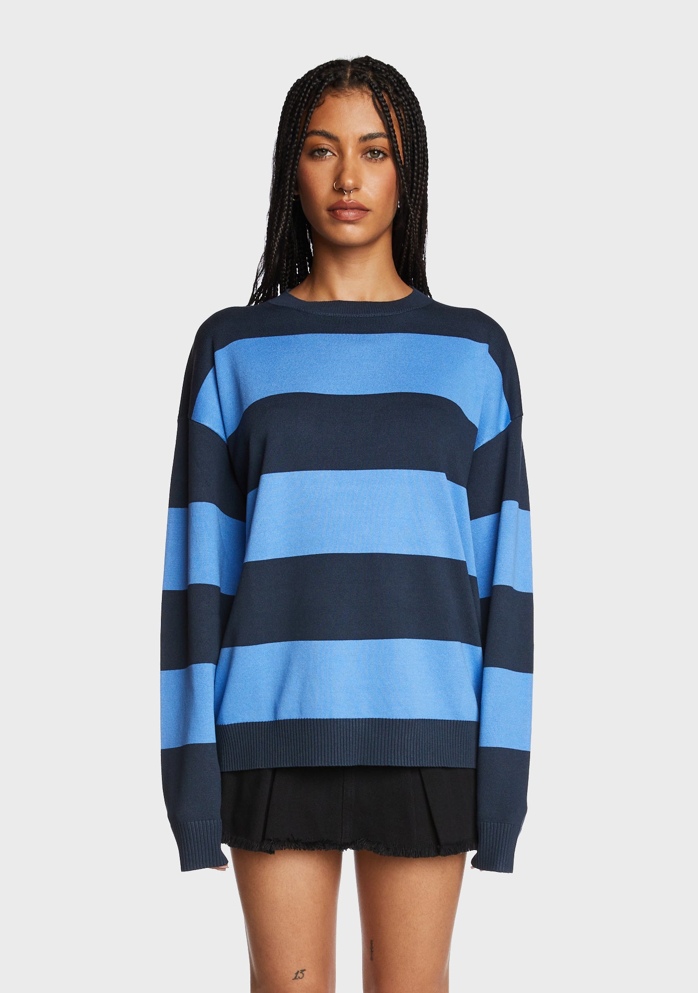 Edikted Knit Striped Oversized Sweater Blue Dolls Kill