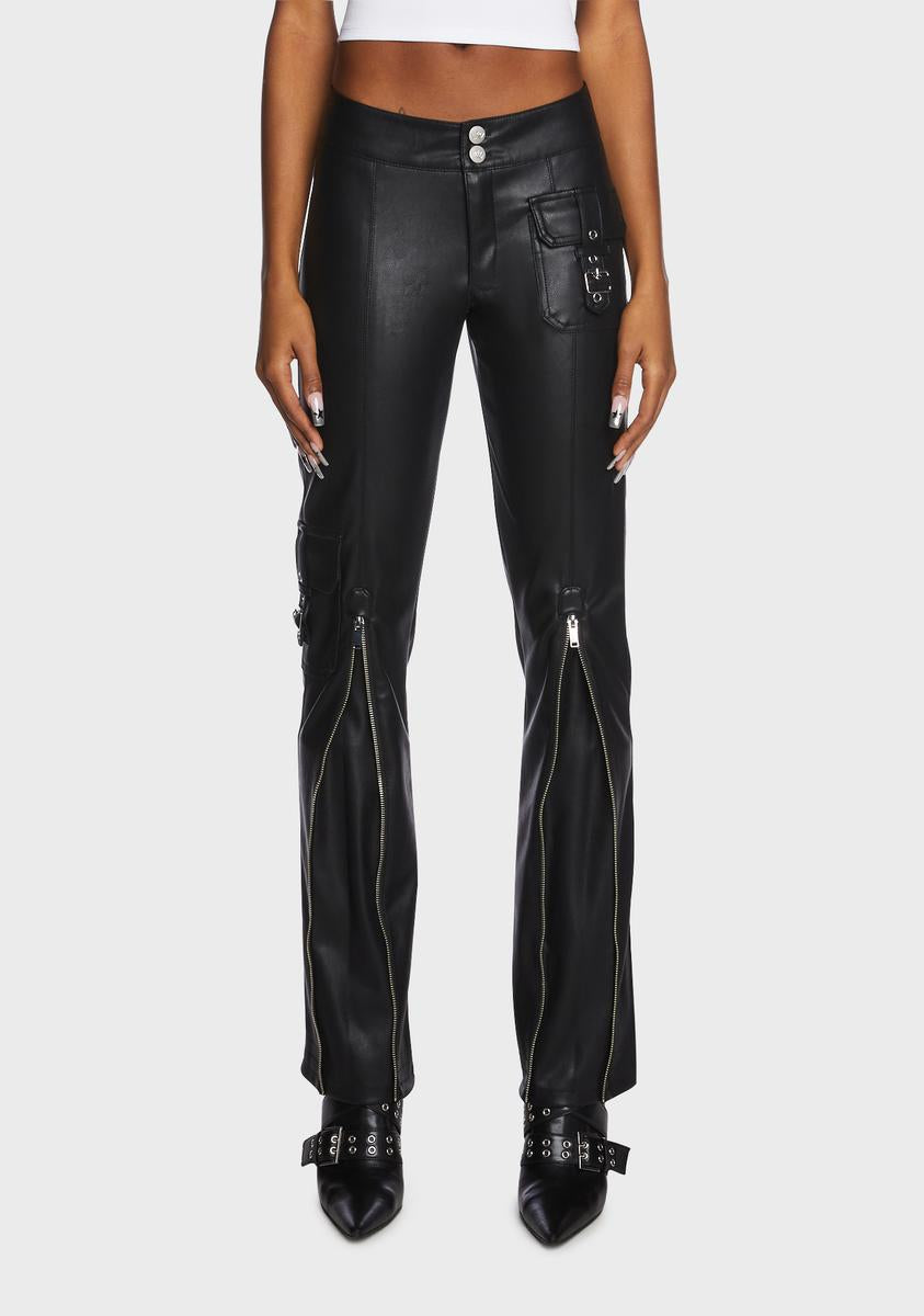 Generation Kiss Vegan Leather Zip Flare Hem Pants - Black