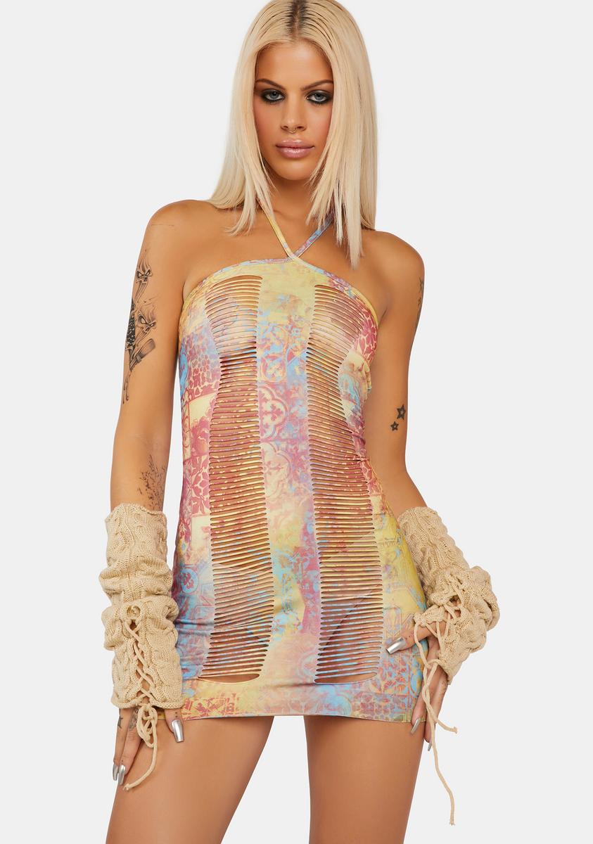 Jaded London Slashed Baroque Print Bodycon Dress - Green Jaded London Slashed Baroque Print Bodycon Dress - Green