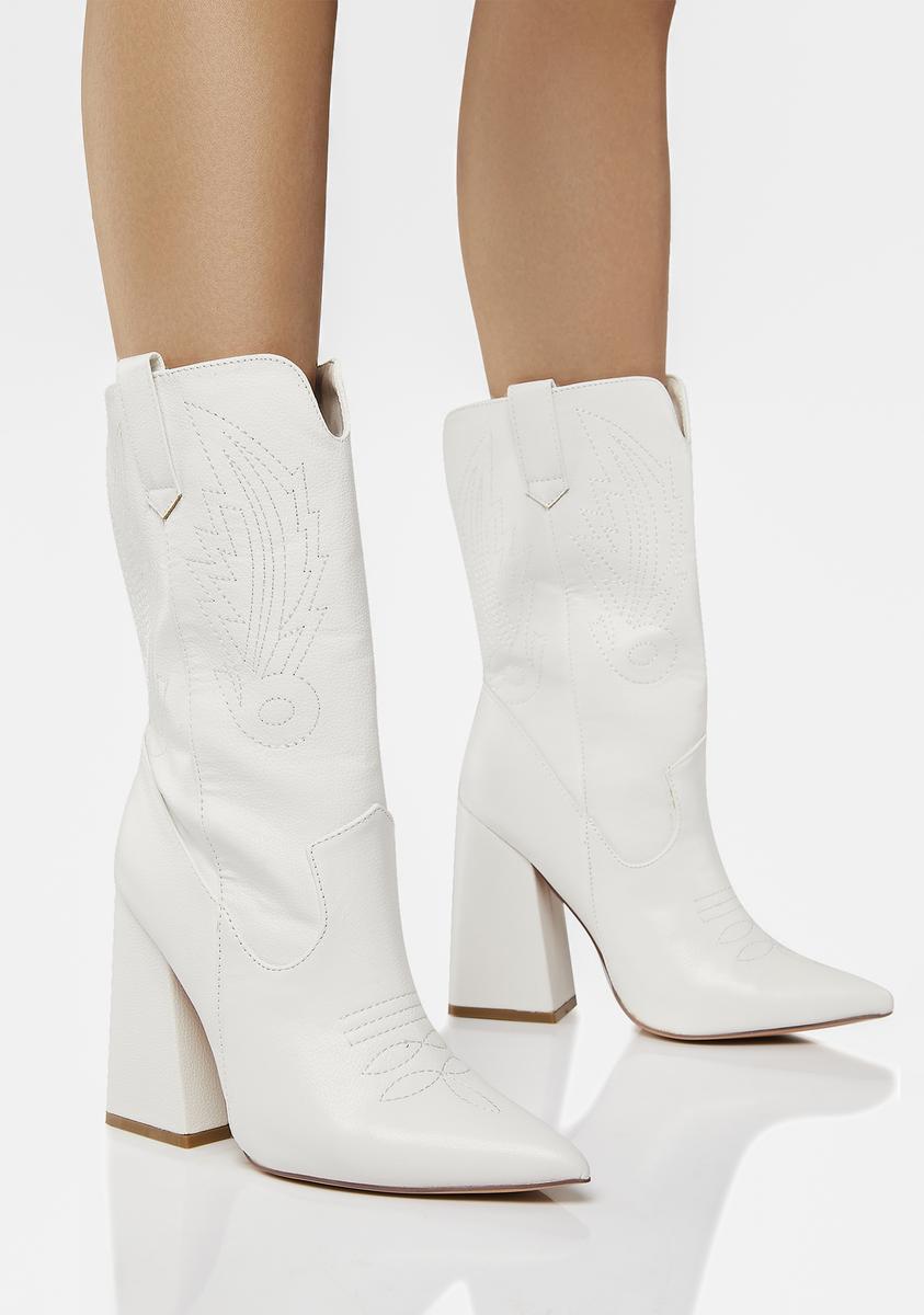 Stitched Vegan Leather Cowboy Boots - White – Dolls Kill