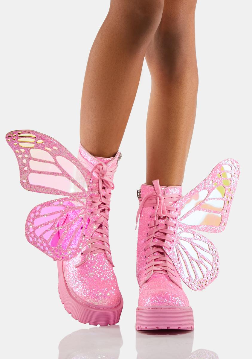 Combat Boots Metamorphic Glitter Boots Butterfly Top Dolls Kill