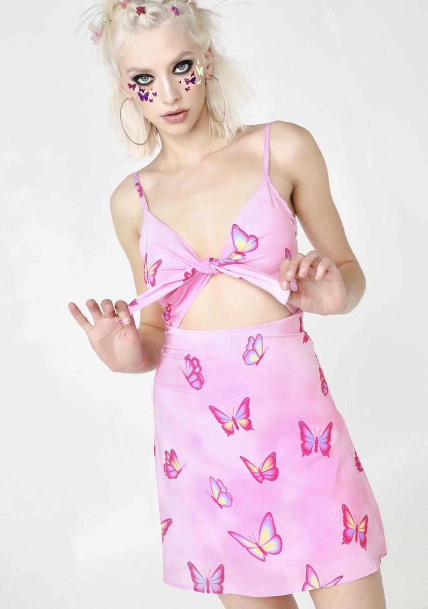 Sugar Thrillz Butterfly Print Mini Dress - Pink