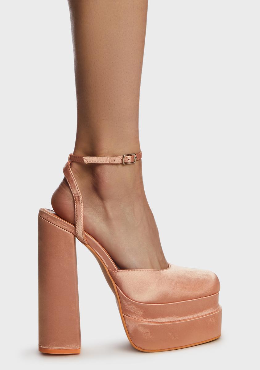 Public Desire Lime Satin Moonchild Platform Heels Peach Dolls Kill