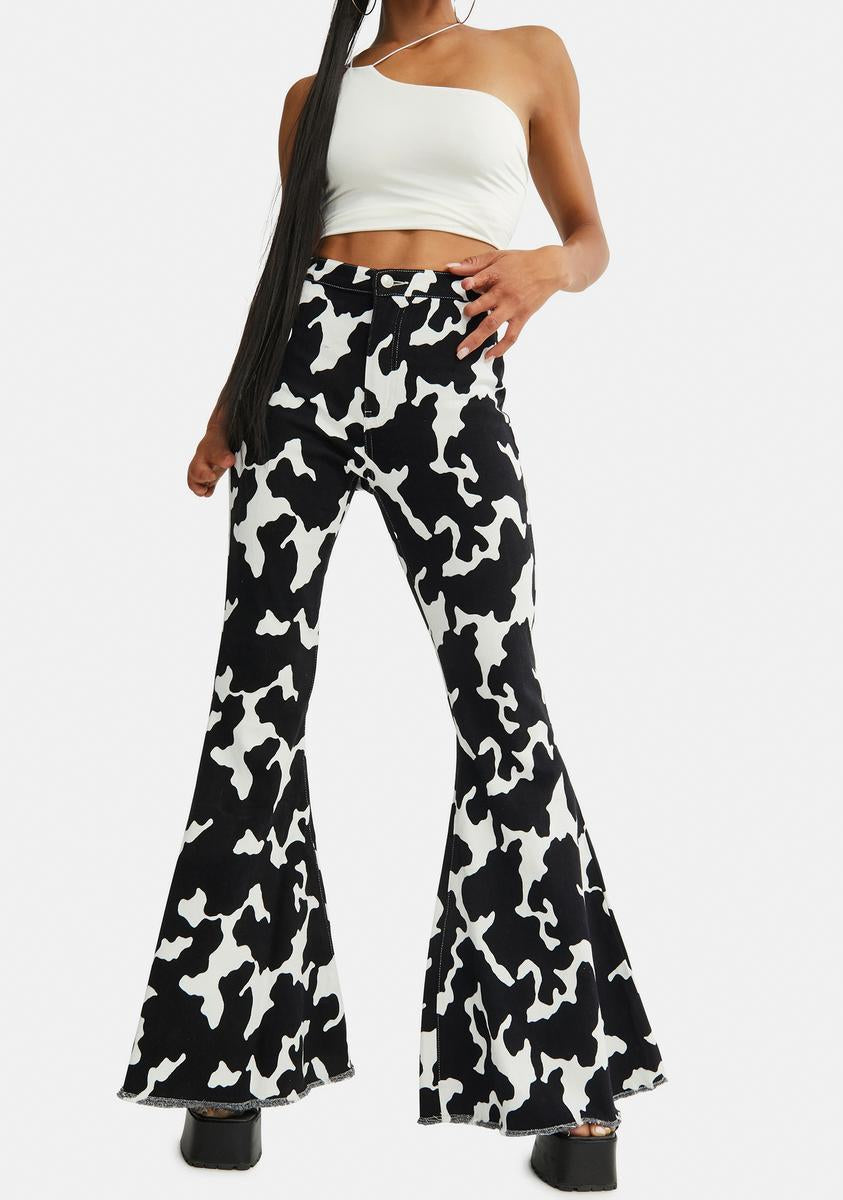 bell bottoms cow print flare pants