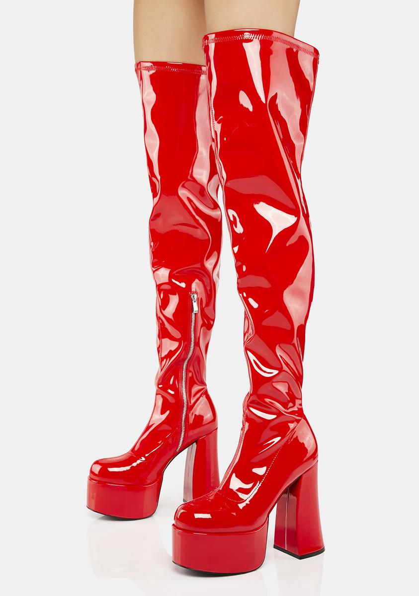 Trickz N' Treatz PVC Thigh-High Platform Boots Red – Dolls Kill