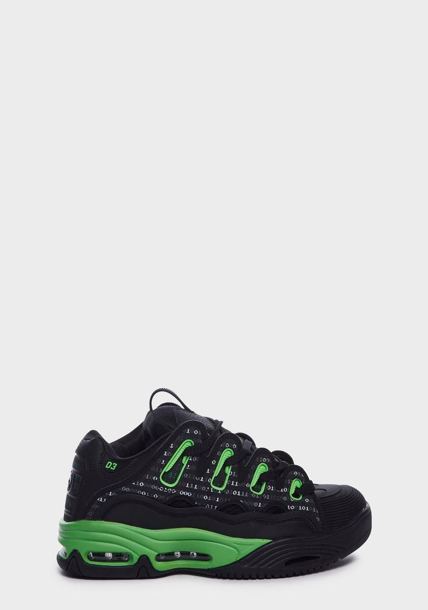 Osiris Two Tone Binary Code Sneakers Matte Black Green Dolls Kill