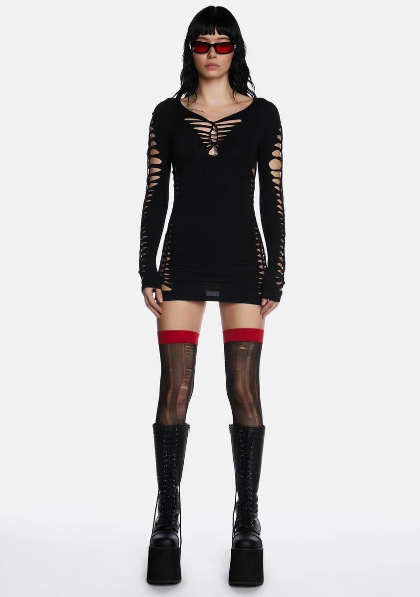 Current Mood Slit Weave Cutout Mini Dress