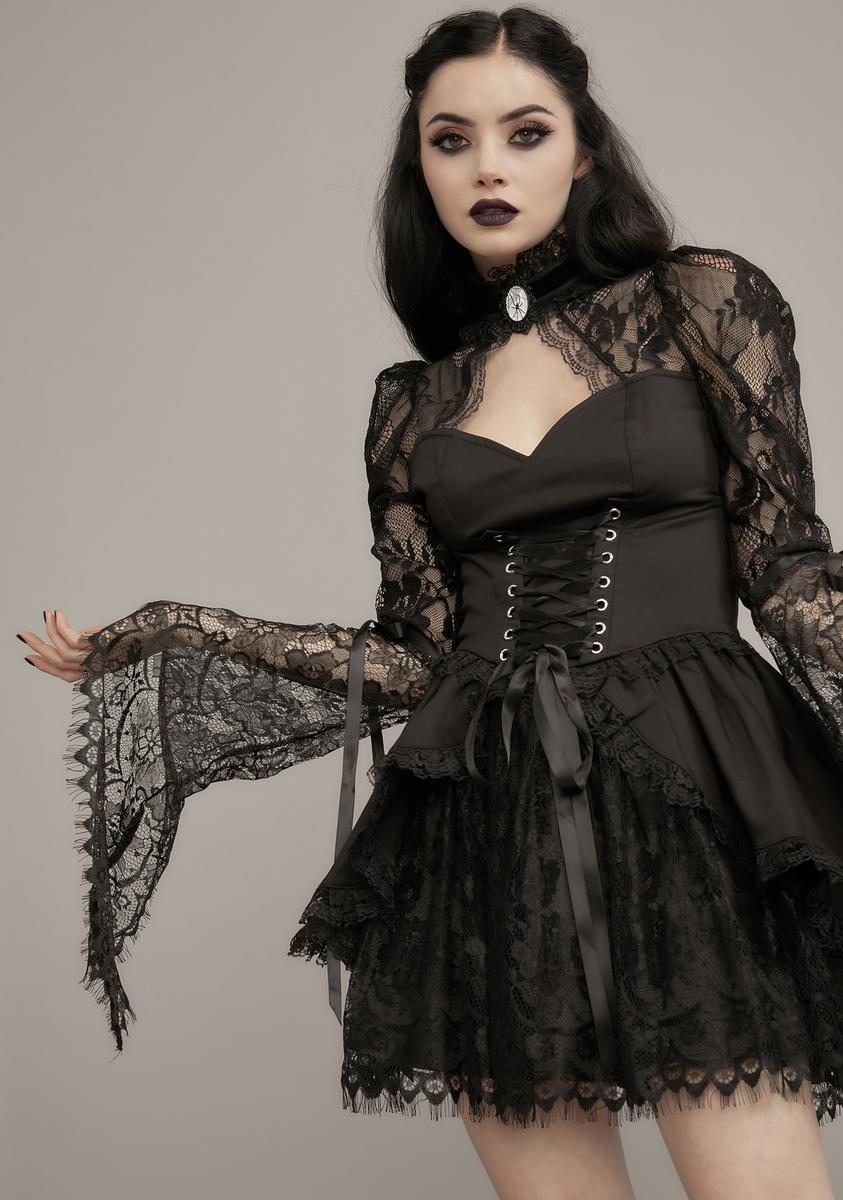 dollskill lace dress Widow Gothic Lace Bustier Long Sleeve Maxi Gown