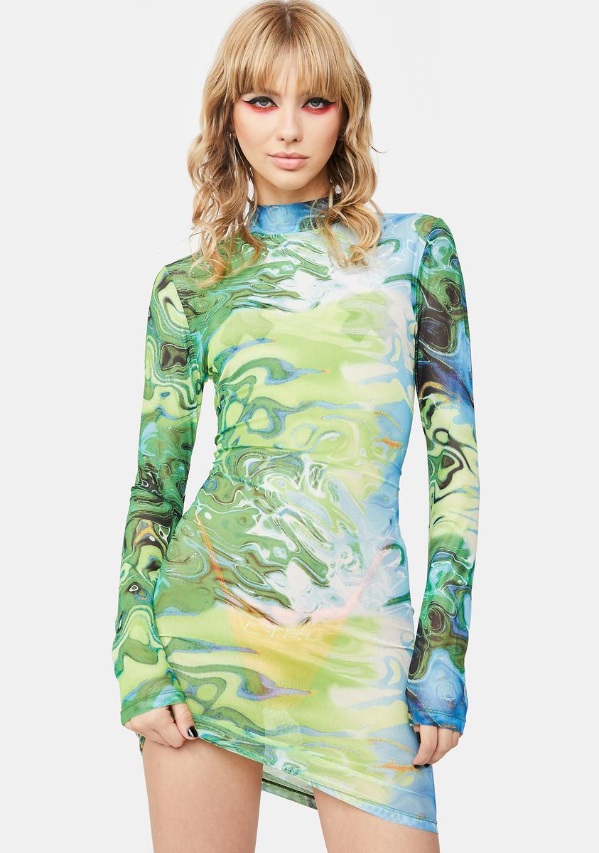 swirl print mesh tie dress Swirl Print Mesh Tie Dress Medium / MINI
