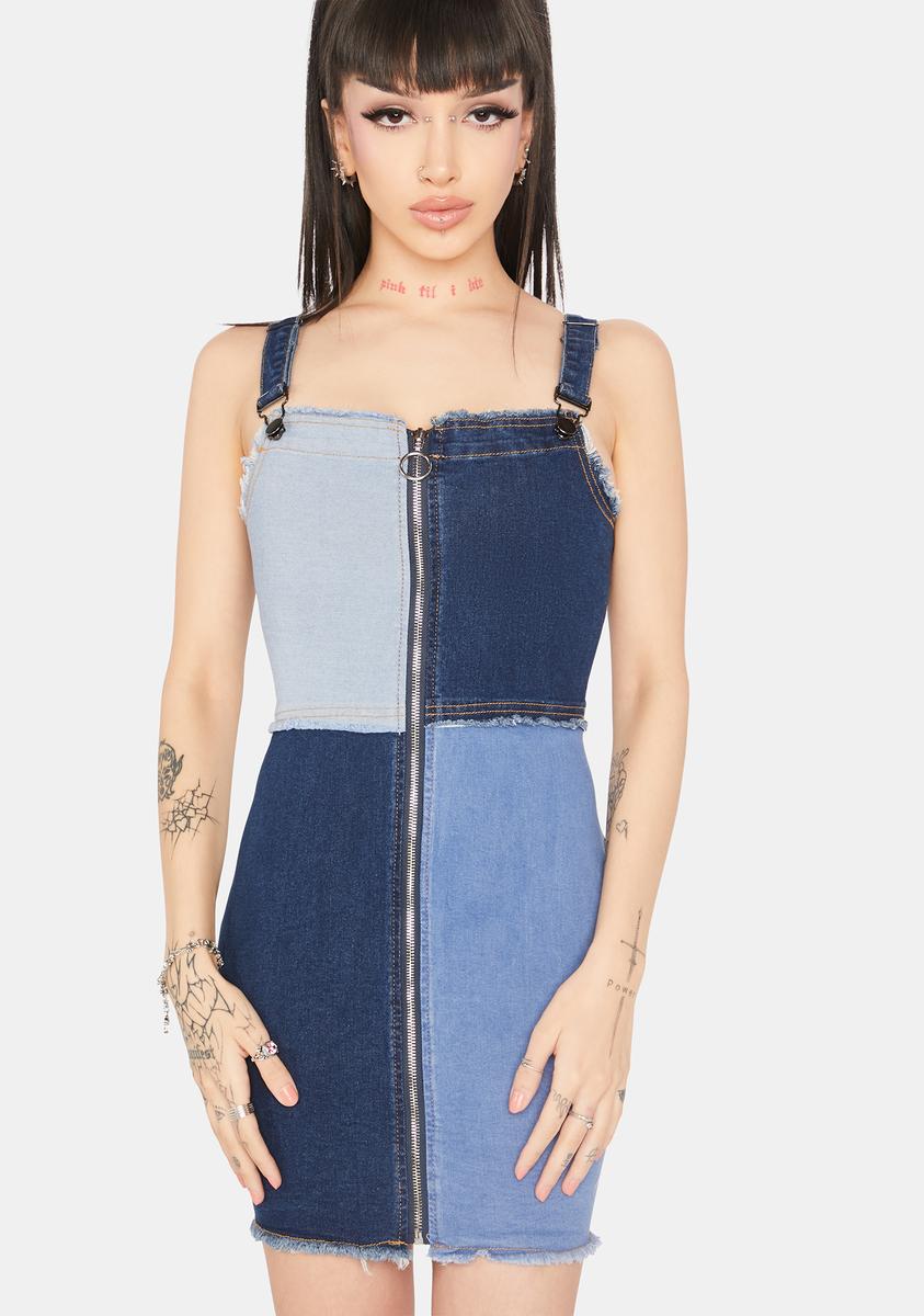 Denim Colorblock Mini Dress