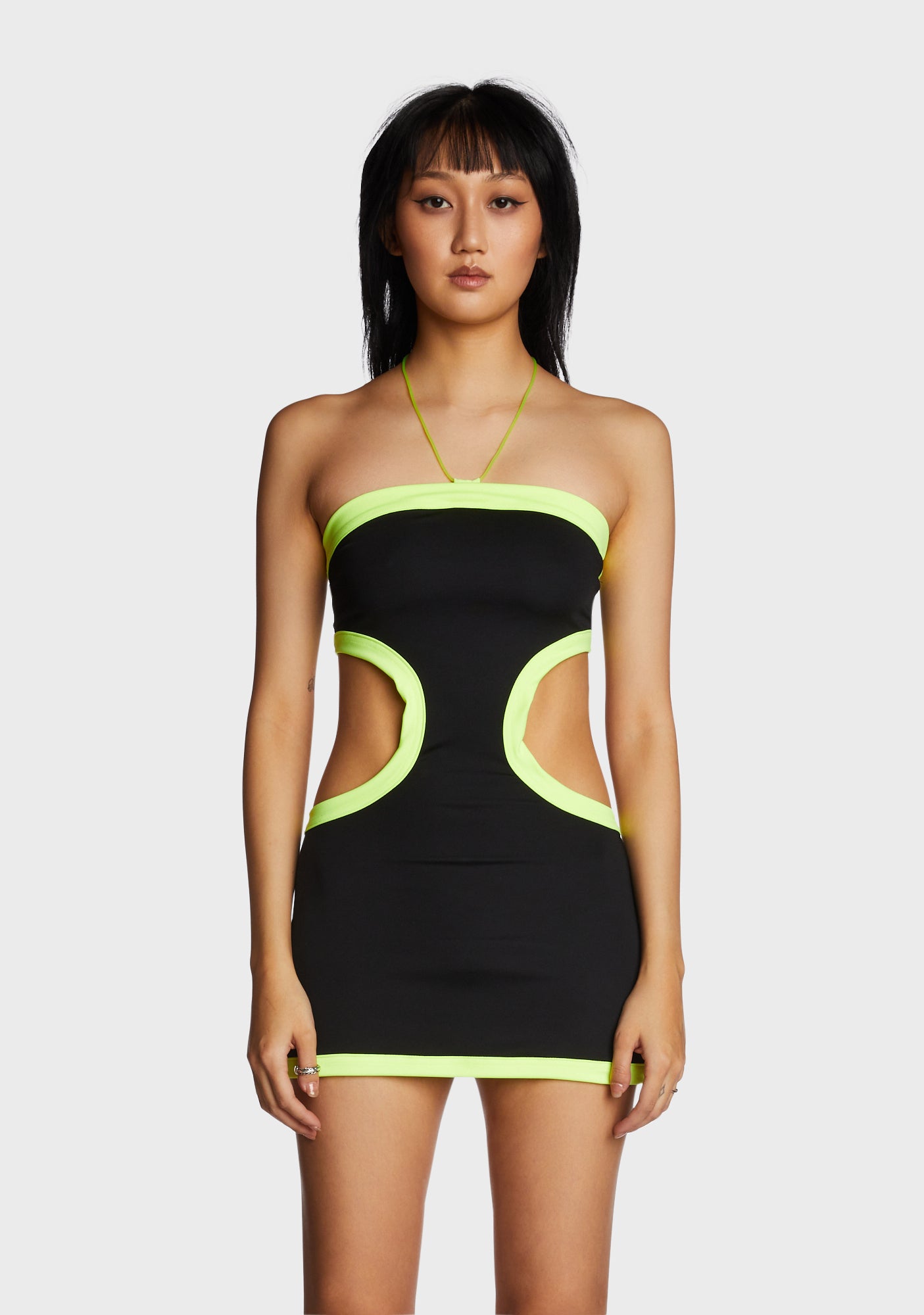 Cyberdog UV Reactive Cutout Bodycon Mini Dress - Black/Yellow Dolls Kill Cyberdog UV Reactive Cutout Bodycon Mini Dress - Black/Yellow Dolls Kill