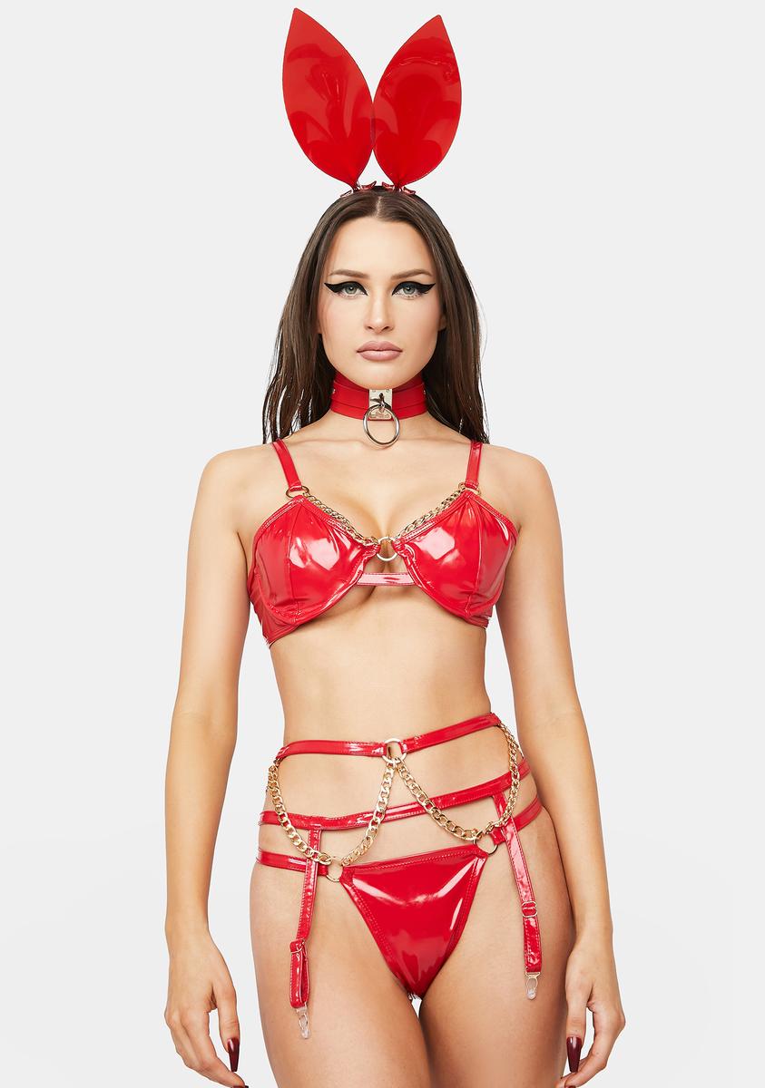 Forplay Vinyl PVC Bra And Panty Garter Set - Red Dolls Kill Forplay Vinyl PVC Bra And Panty Garter Set - Red Dolls Kill