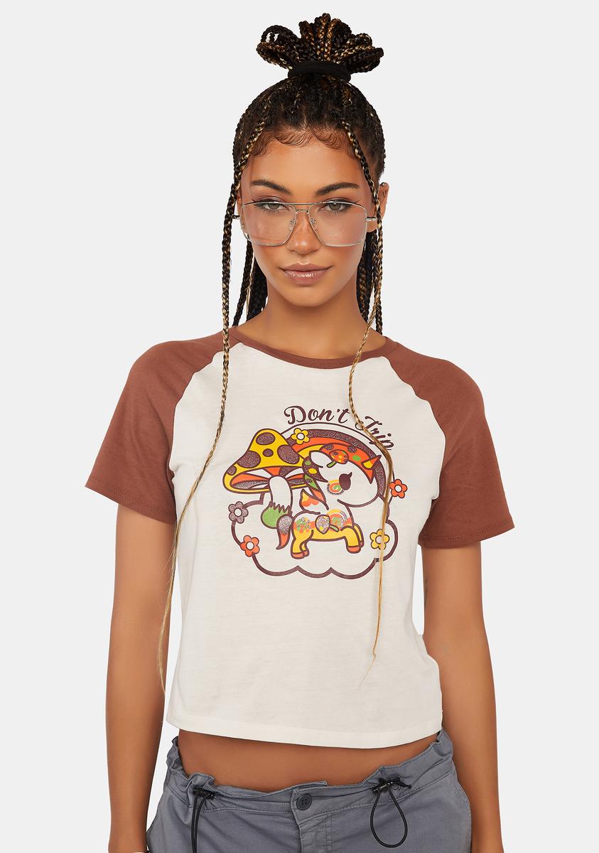 Blue&Cream Mushroom Ringer Crop Tee White/Green