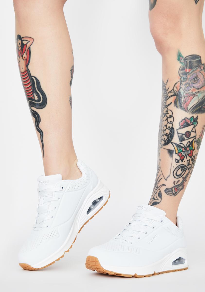Skechers White Stand On Air Uno Sneakers – Dolls Kill