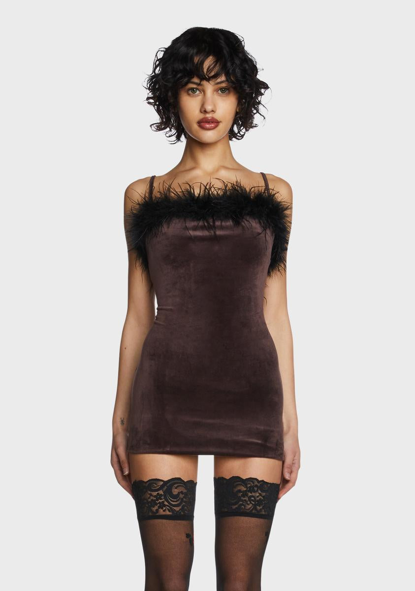 Pretty Garbage Fur Trim Velour Mini Dress - Brown Dolls Kill Pretty Garbage Fur Trim Velour Mini Dress - Brown Dolls Kill