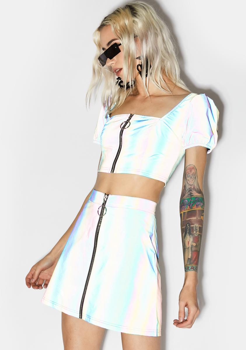 Current Mood Rainbow Reflective Skater Skirt - Multi