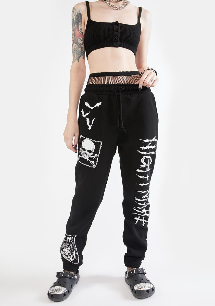 Halloween Patched Graphic Sweatpants - Black