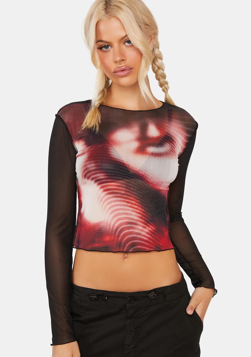 ★PISCESS★Holographic Mesh Top★Red★大人気★ PISCESS Holographic Mesh Top - Red | 하이츠스토어