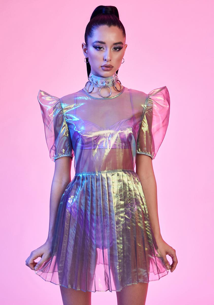 iridescent organza dress Iridescent pleated organza adding holographic shimmer to summer. #GlitchGaze