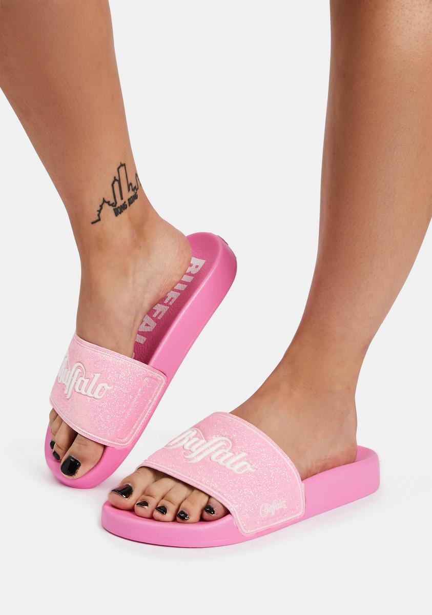 Buffalo Pink Glitter Rio Slides – Dolls Kill