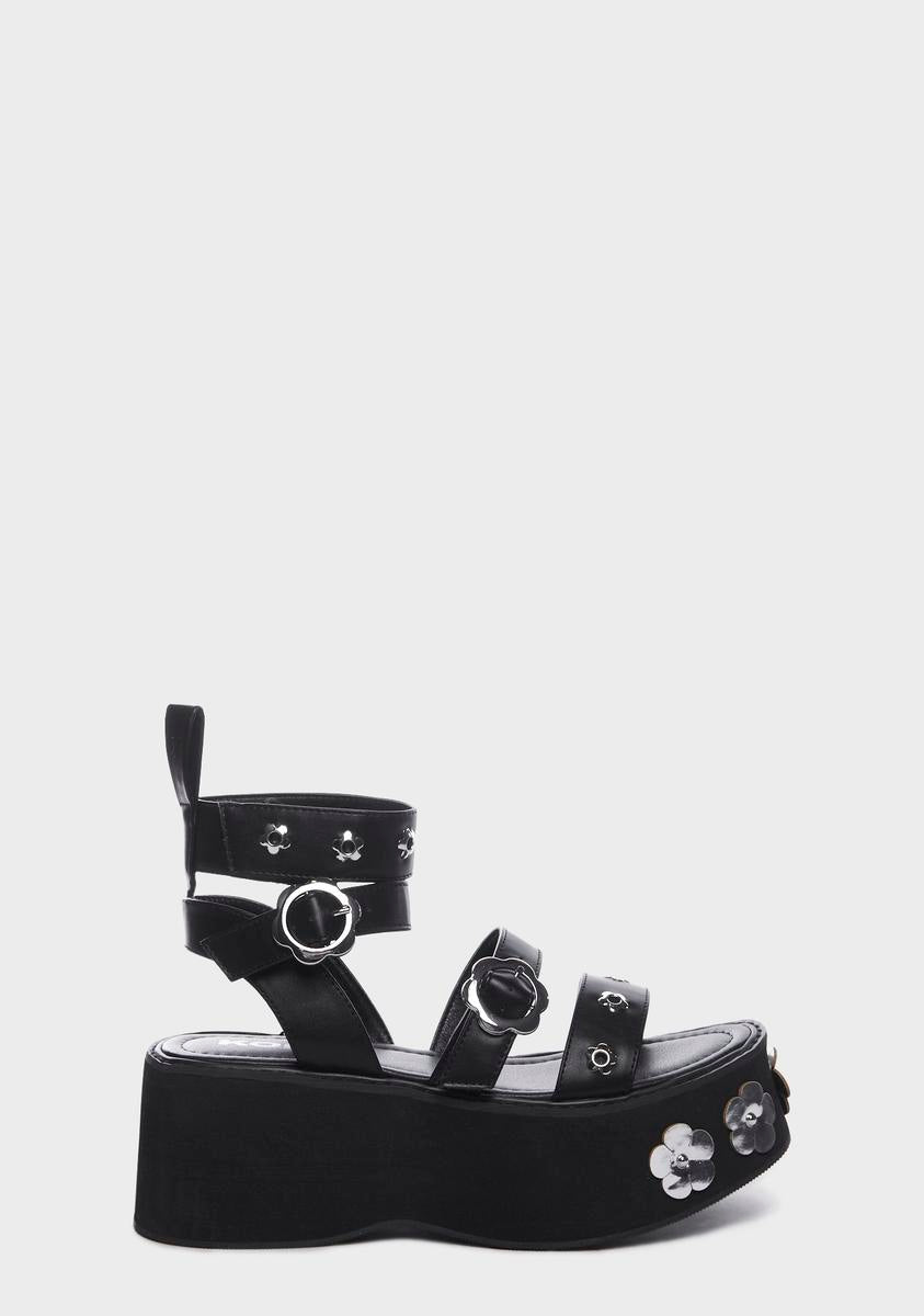 Koi Footwear Flatform Daisy Buckle Sandals Black Dolls Kill