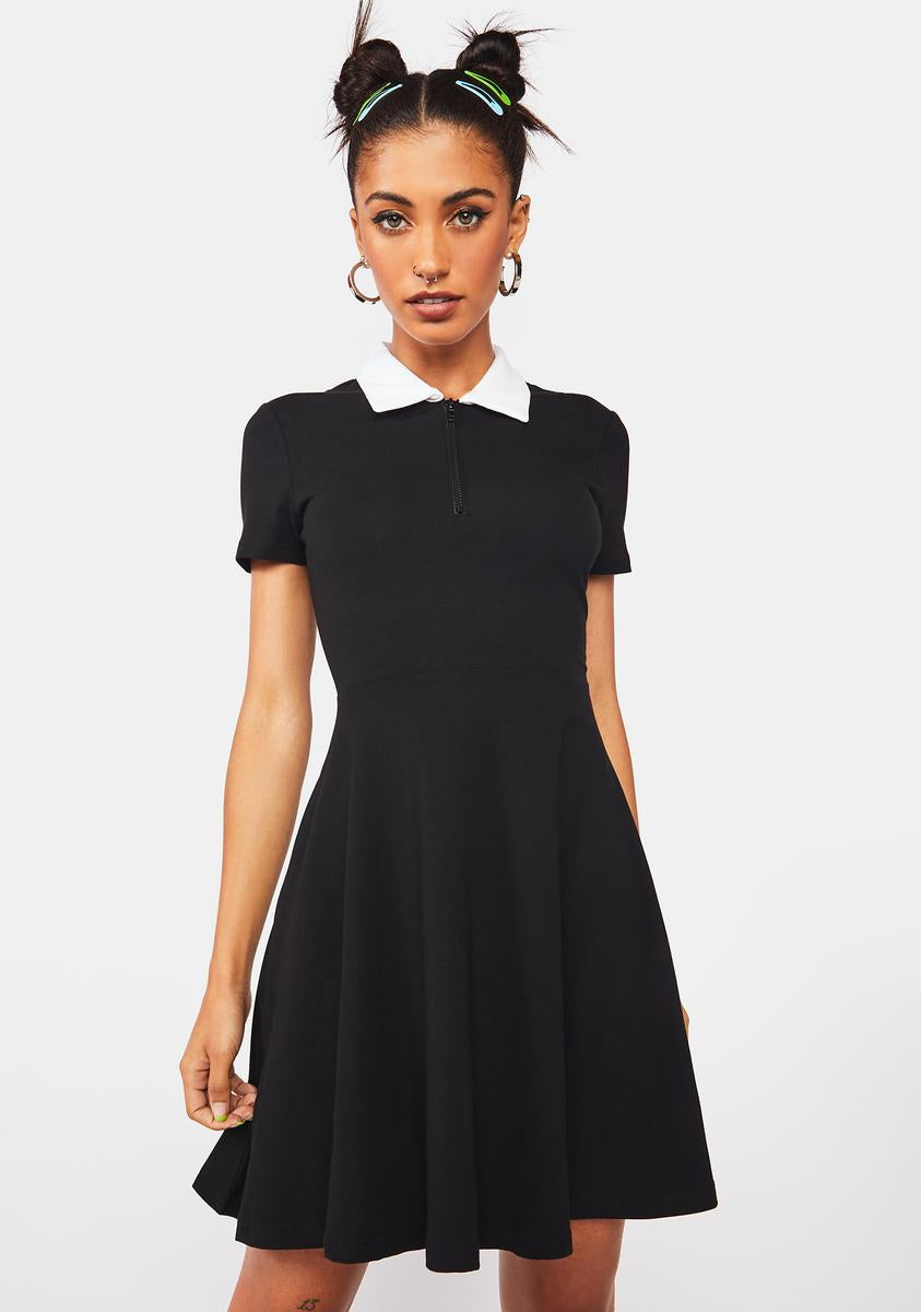 black collared skater dress CurveWow Blazer Collar Skater Dress Black Curvewow