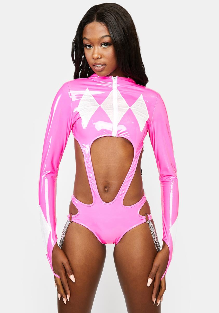 Trickz N Treatz Pink Cutout Chain Ranger Bodysuit Costume Trickz N Treatz Pink Cutout Chain Ranger Bodysuit Costume