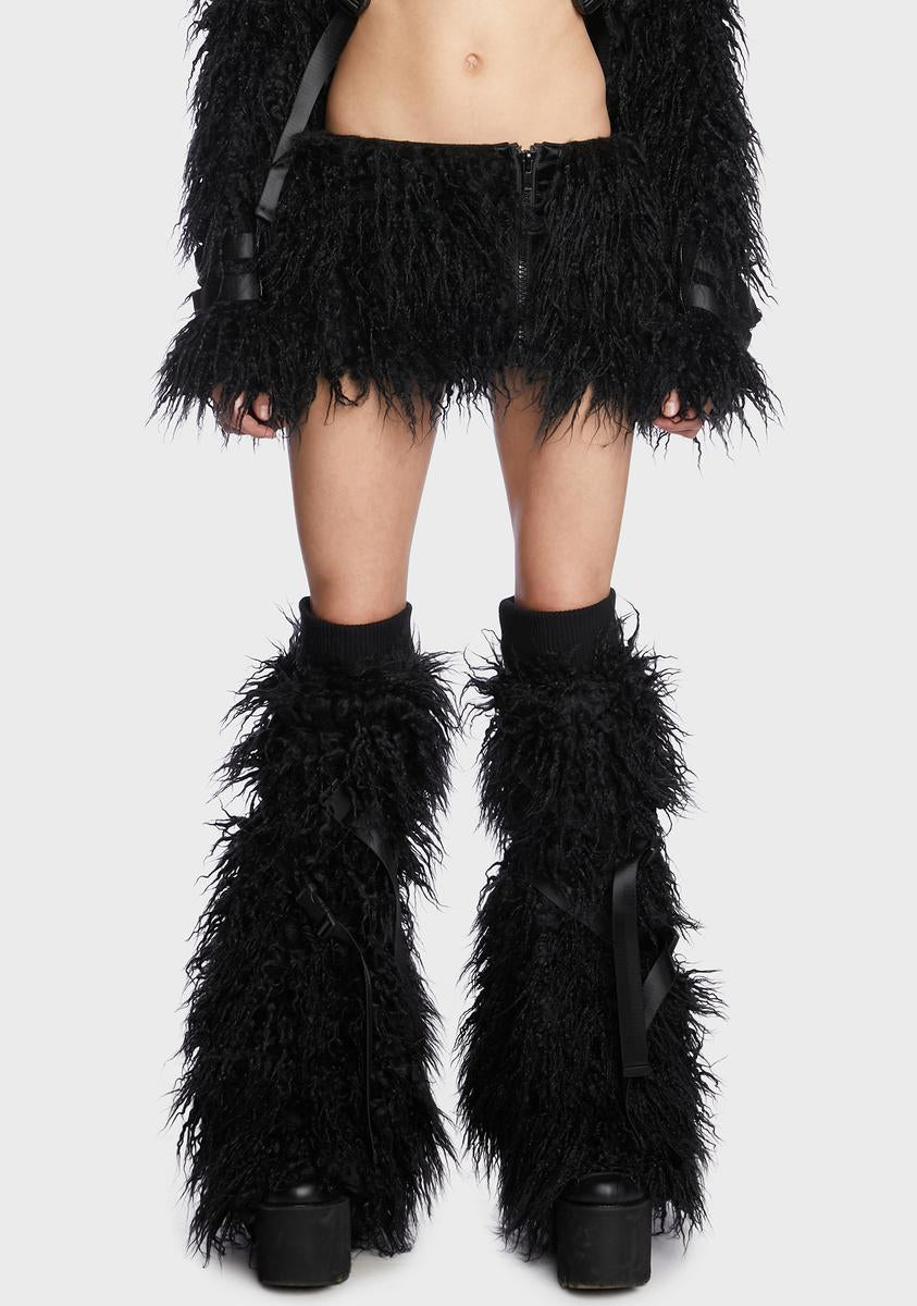 Widow Shaggy Faux Fur Leg Warmers Black Dolls Kill
