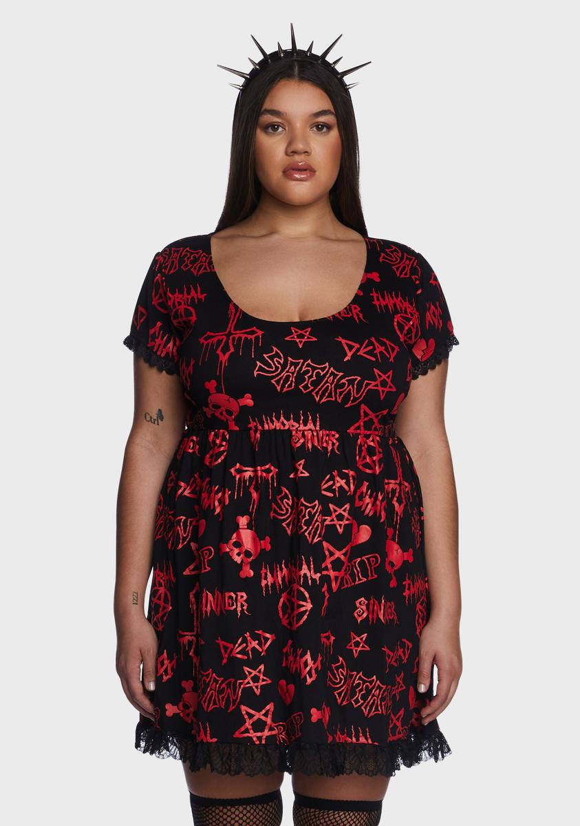 Plus Size The Grave Girls Pentagram Skull Babydoll Dress