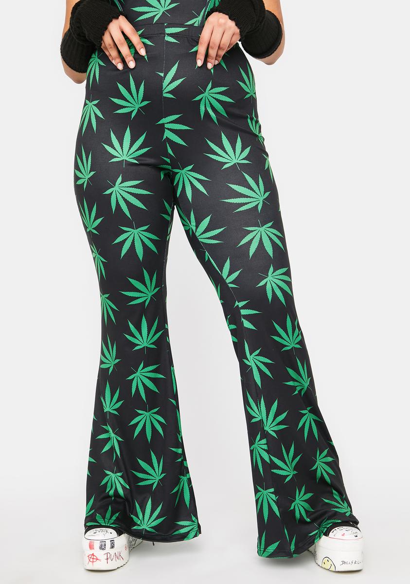 Plus Size Weed Flare Pants Black/Green – Dolls Kill