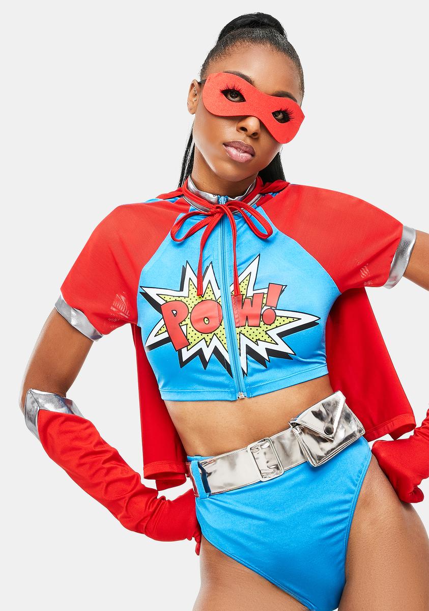 Dolls Kill Halloween Sexy Two Piece Superhero Costume - Red/Blue Dolls Kill Halloween Sexy Two Piece Superhero Costume - Red/Blue