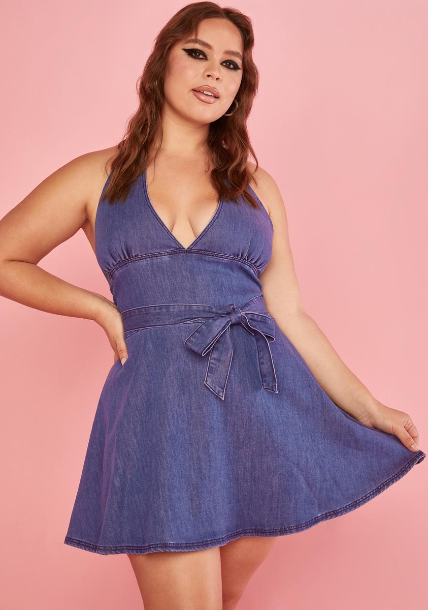 Plus Size Sugar Thrillz Denim Halter Mini Dress