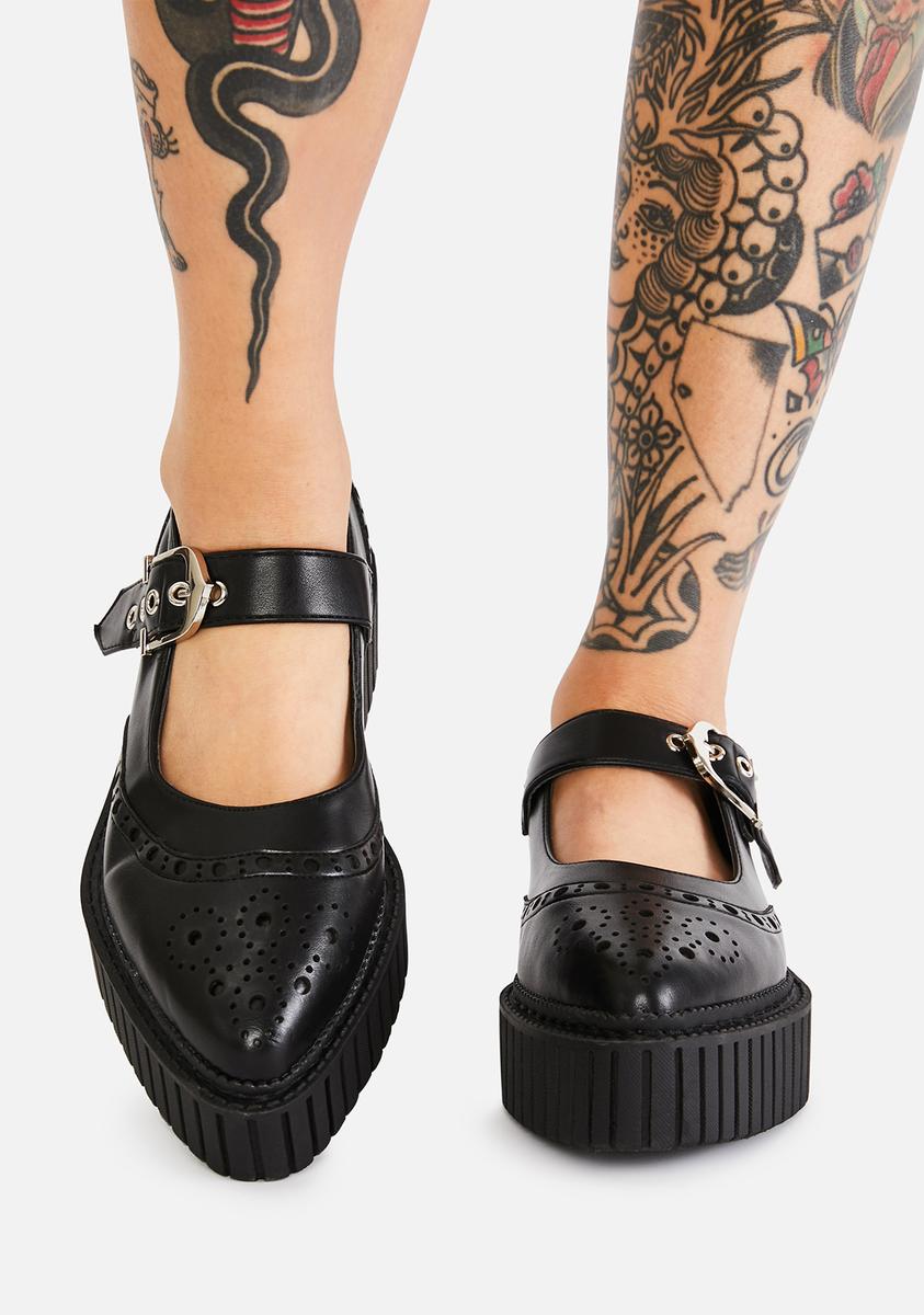 Lamoda Eyelet Pointed Toe Platform Mary Janes - Black – Dolls Kill