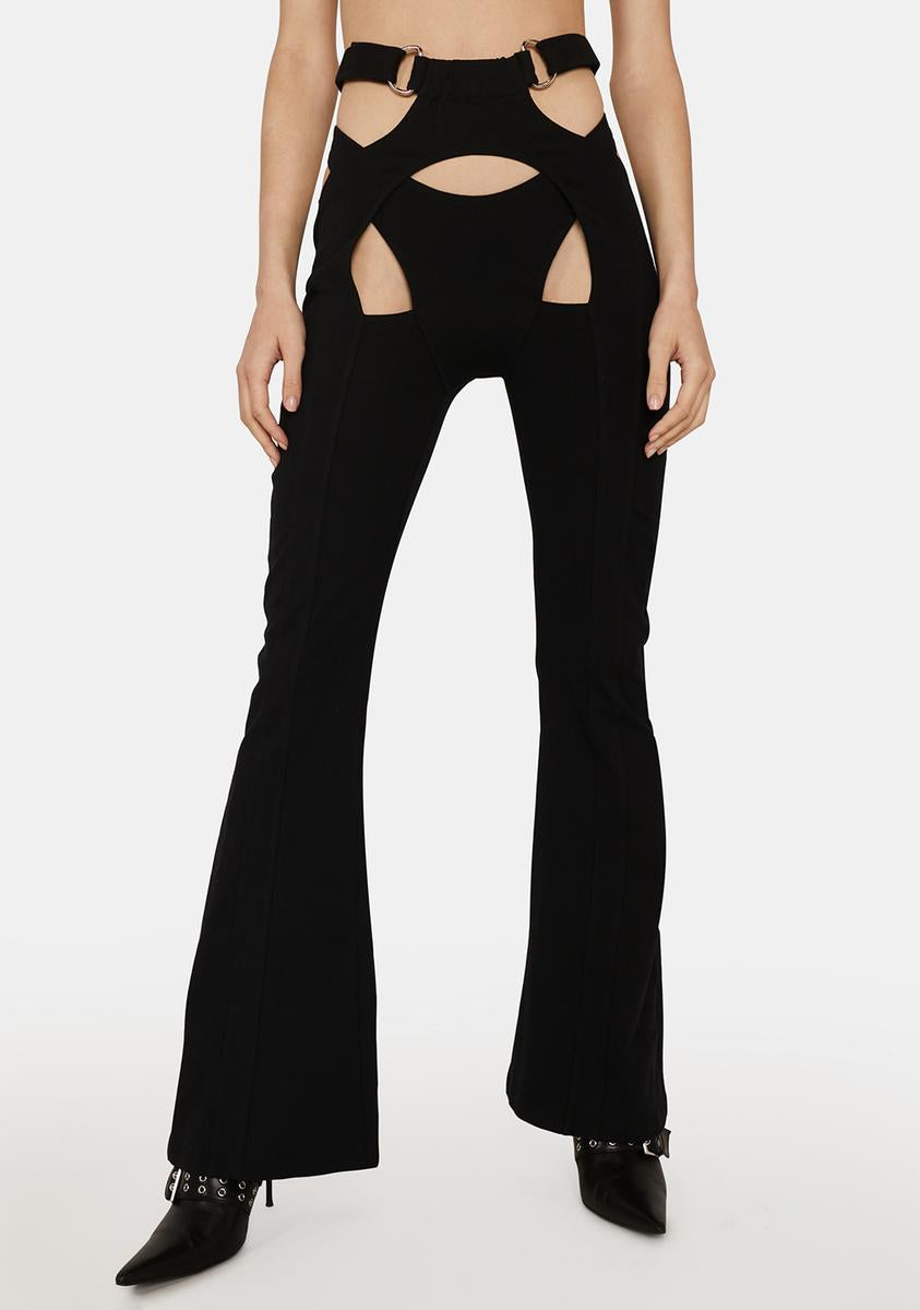 パンツ melt the lady cutout tight flare pants Cutout Solid Ladder Long Low Waist Color Pants Sexy Women's