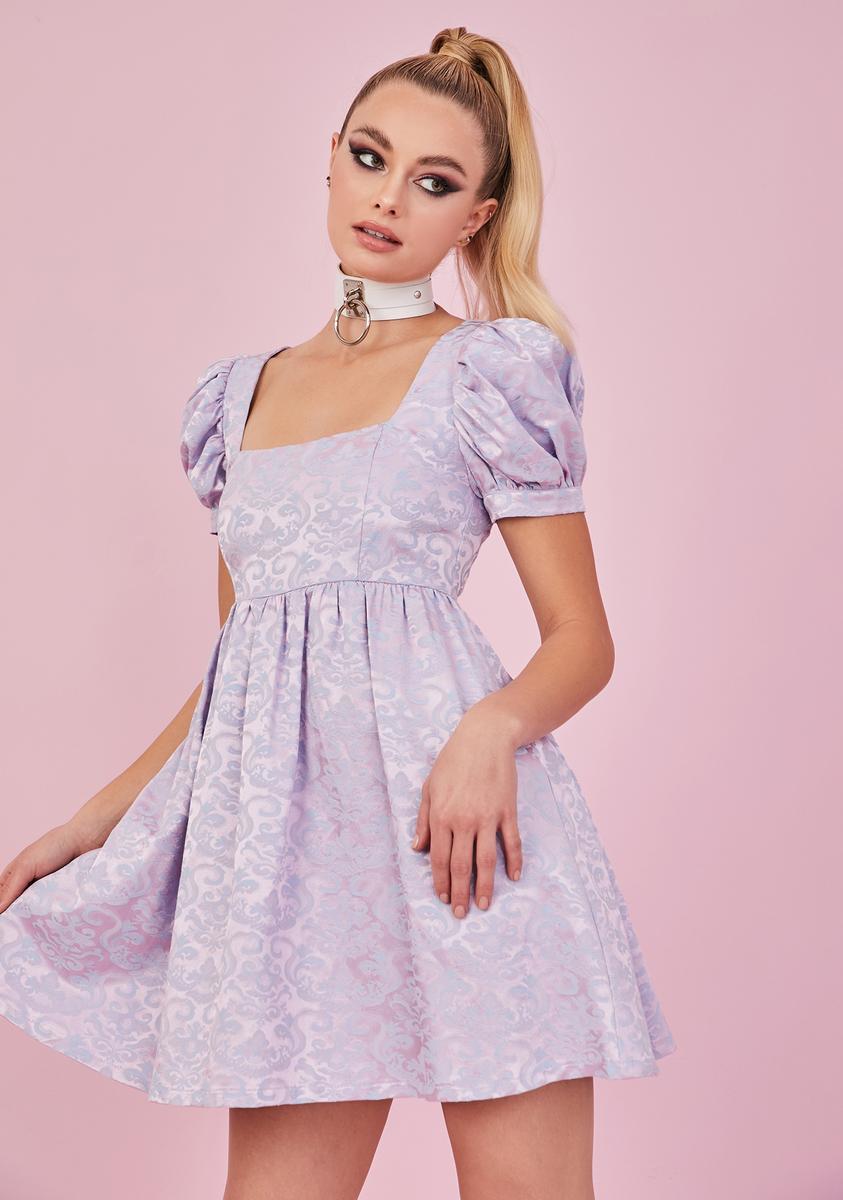 Sugar Thrillz Jacquard Puff Sleeve Babydoll Dress - Blue/Violet Sugar Thrillz Jacquard Puff Sleeve Babydoll Dress - Blue/Violet