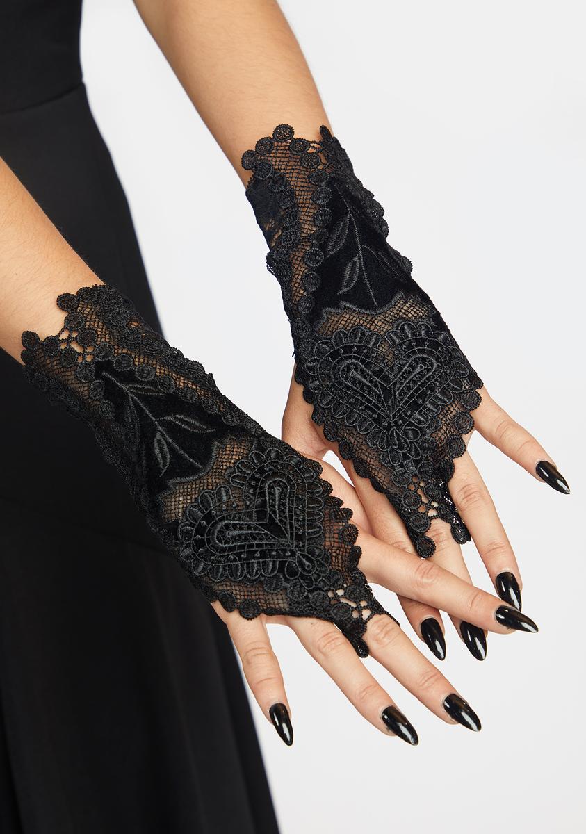 gothic handschuhe Punk Rave Heart Lace Gloves