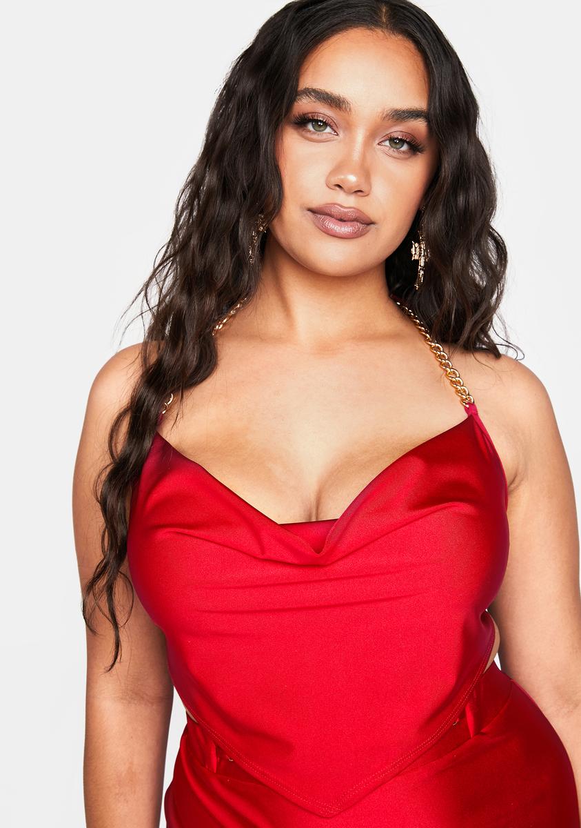 Plus Size Cowl Halter Chain Crop Top Red – Dolls Kill
