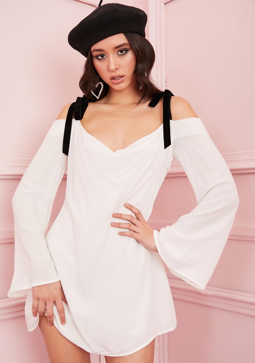 white off the shoulder dress with bell sleeves Sugar Thrillz White Bell Sleeve Off The Shoulder Tie Strap Mini Dress –  Dolls Kill