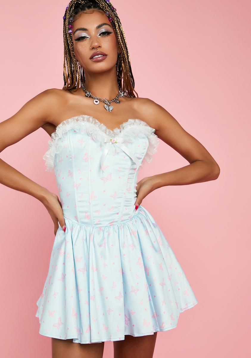 Sugar Thrillz Butterfly Print Corset Mini Dress - Light Blue Dolls Kill Sugar Thrillz Butterfly Print Corset Mini Dress - Light Blue Dolls Kill