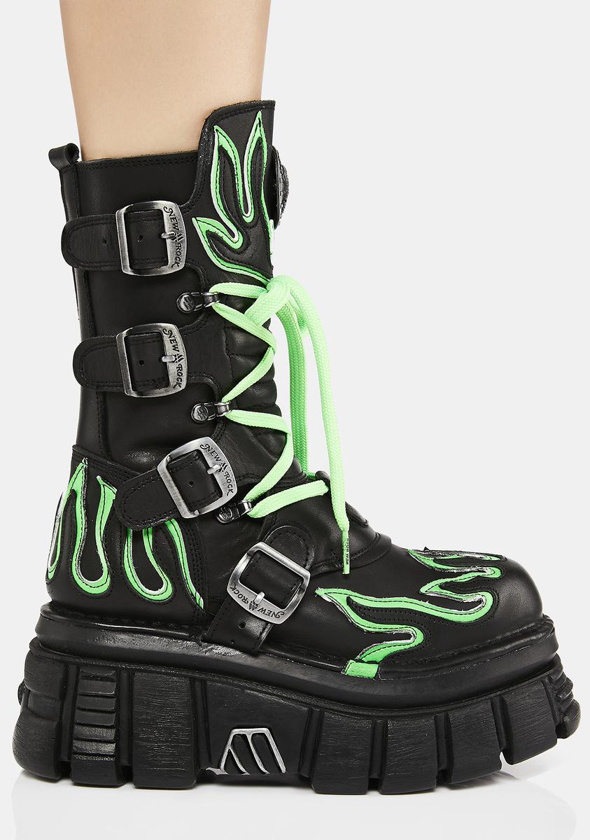 Platform Boots New Rock Punk Boots New Rock Flame Buckle Chunky