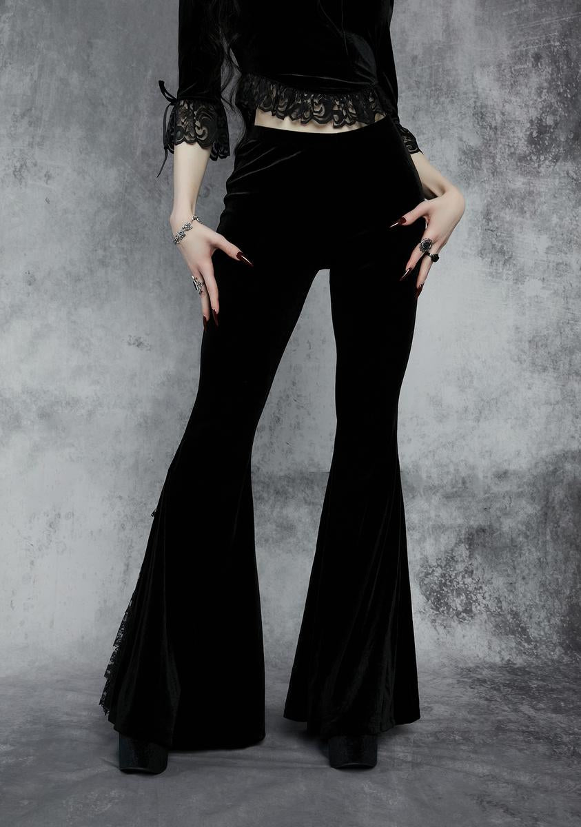 Widow Velvet And Lace Bell Bottoms - Black
