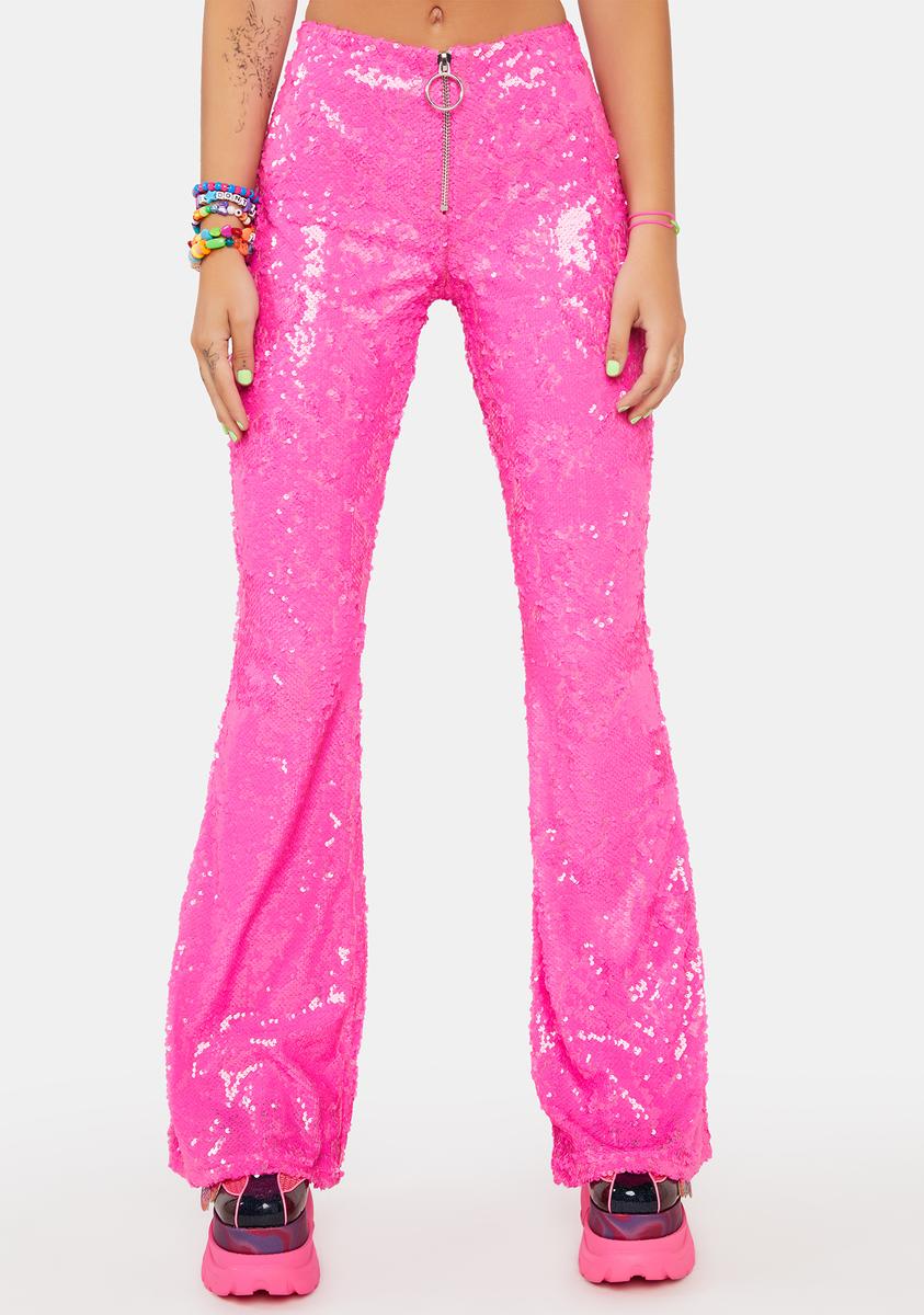 Pink Sequin Flare Pants